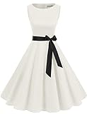 Weißes Kleid für Hochzeit Damen Rockabilly Kleid Knielang...