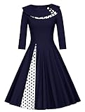 JIER Damen 50er Jahre Vintage Langarm KleidRockabilly Kleid...