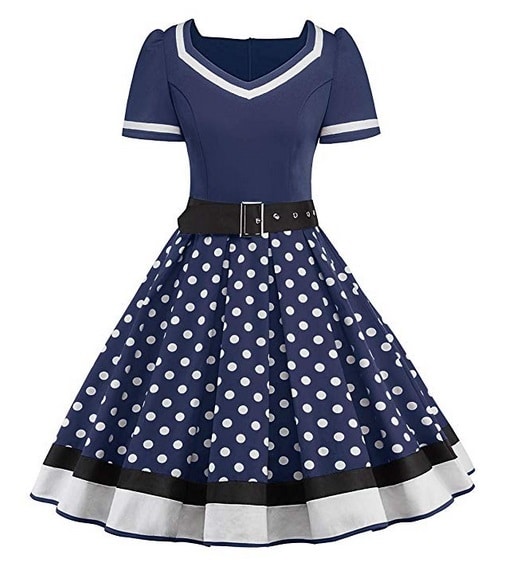 50er Swing Kleid Vintage Rockabilly Kleid Damen blau weiße Punkte