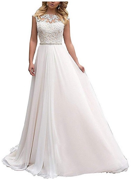 Vintage Brautkleid Hochzeitskleid Spitze schlicht rückenfrei lang Damen